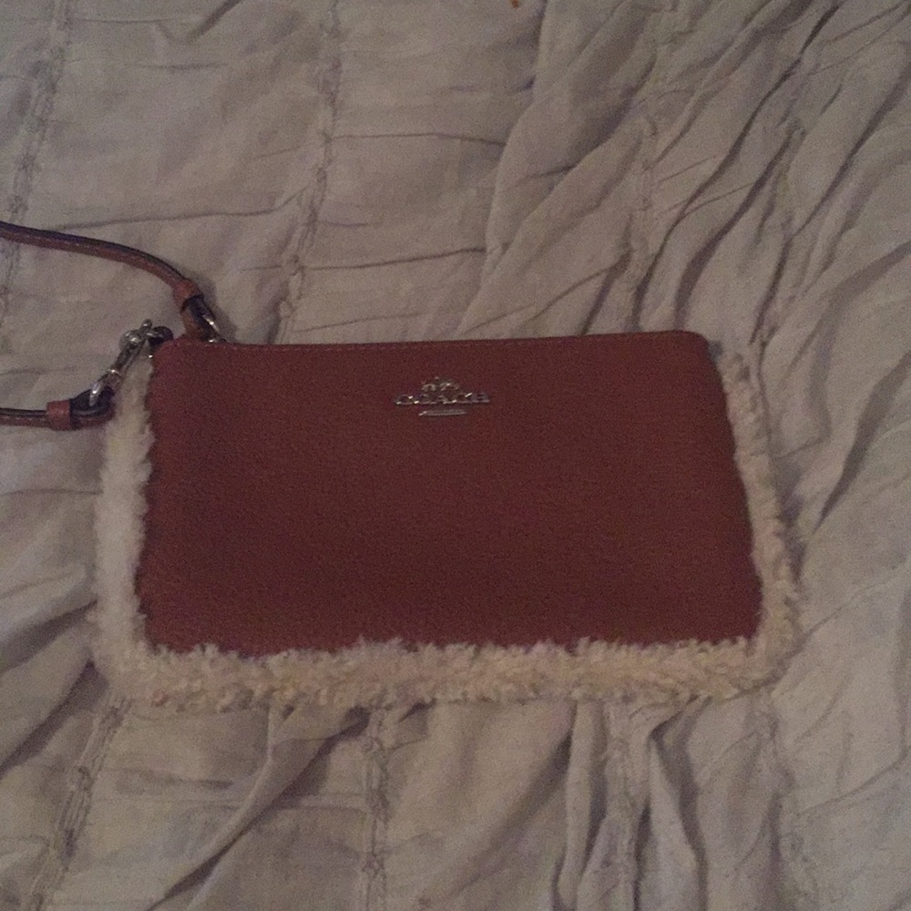 Coach Shearling Wristlet in Saddle